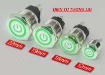 Nút Nhấn Nhả Inox 16mm 5 Chân Xanh Lá